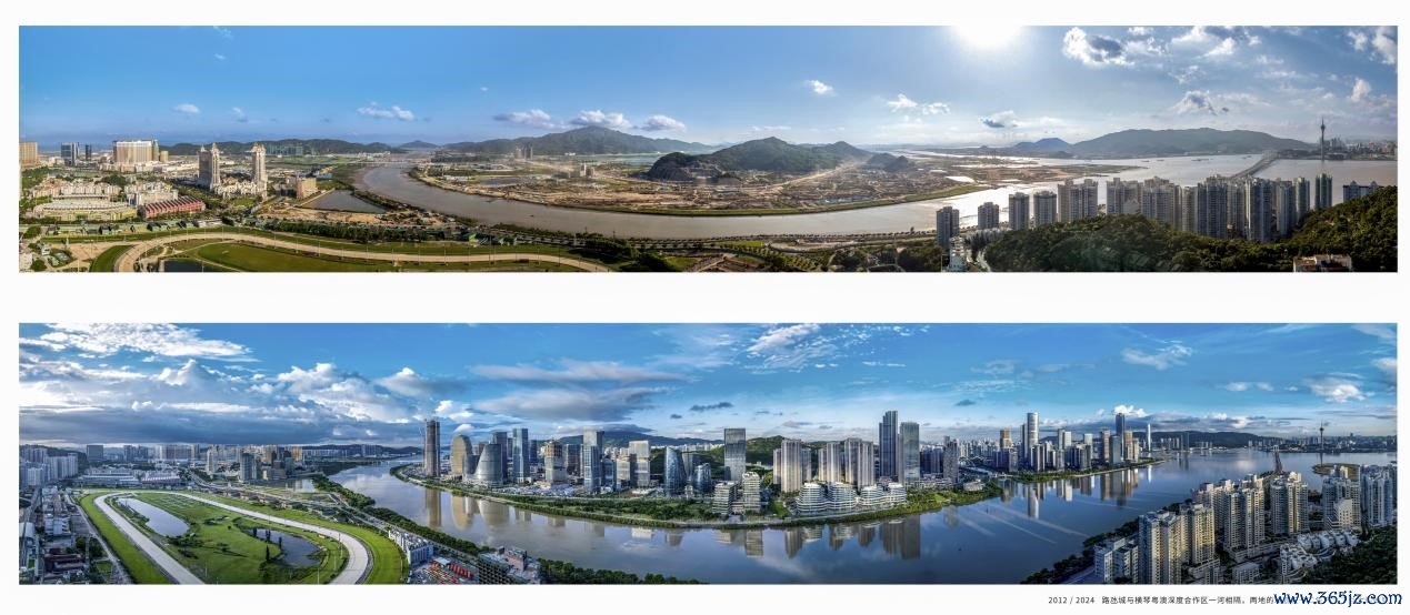 左图：拍摄于2012年；右图：拍摄于2024年。路冰城与横琴粤澳深度融合区一河相隔,两地的城貌在十二年产生了宽绰的转化。受访者供图